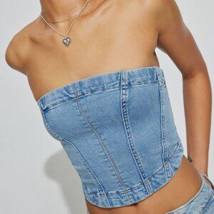 GARAGE - Denim Seamed Tube Top - Size XS